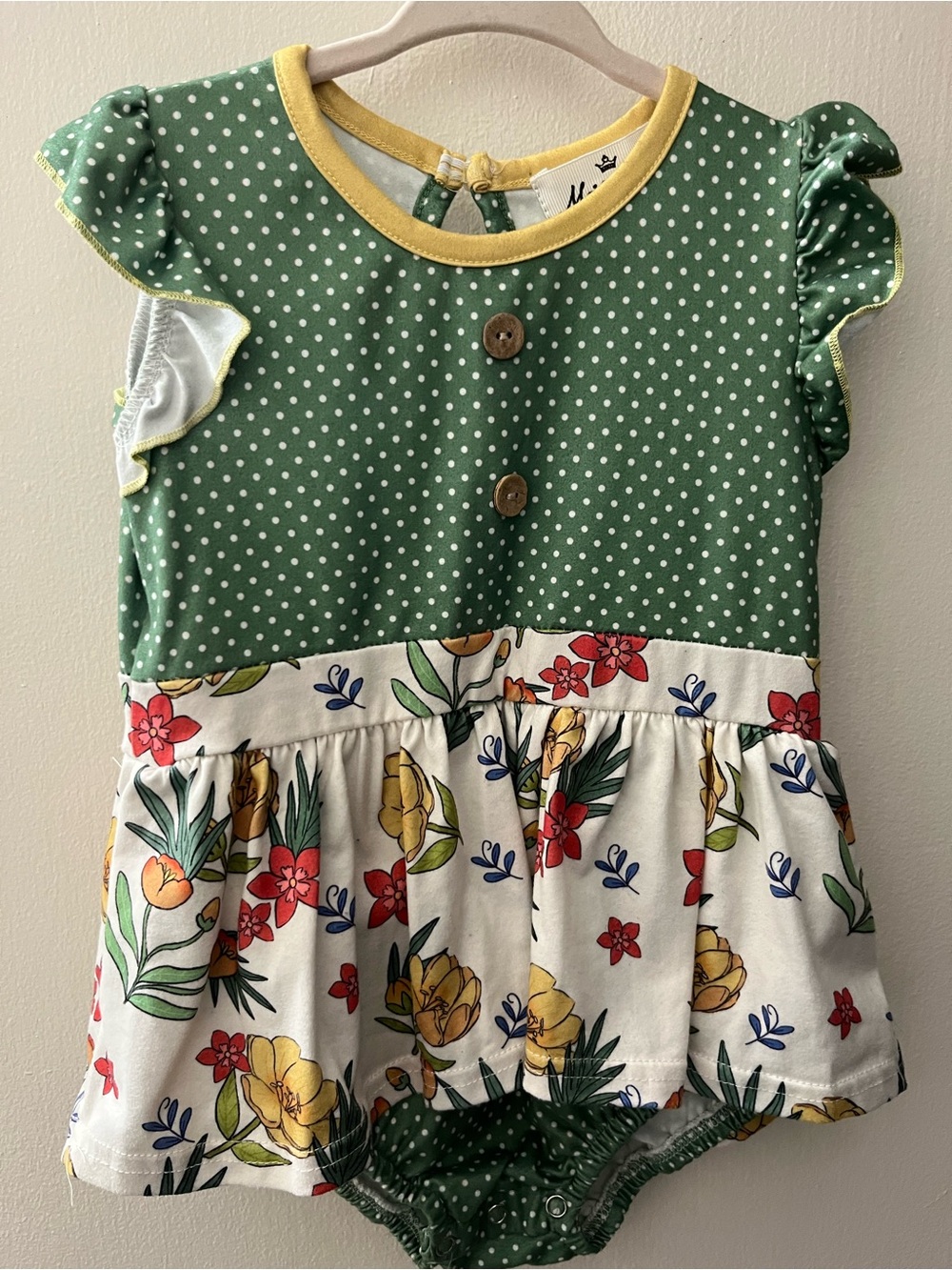 Green Polka Dot & Floral Baby One-Piece Bodysuit